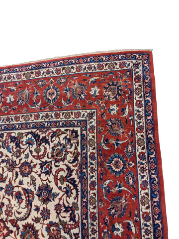 250 x 150 cm Old Fine Isfahan Traditional Red Rug - Rugoutlet