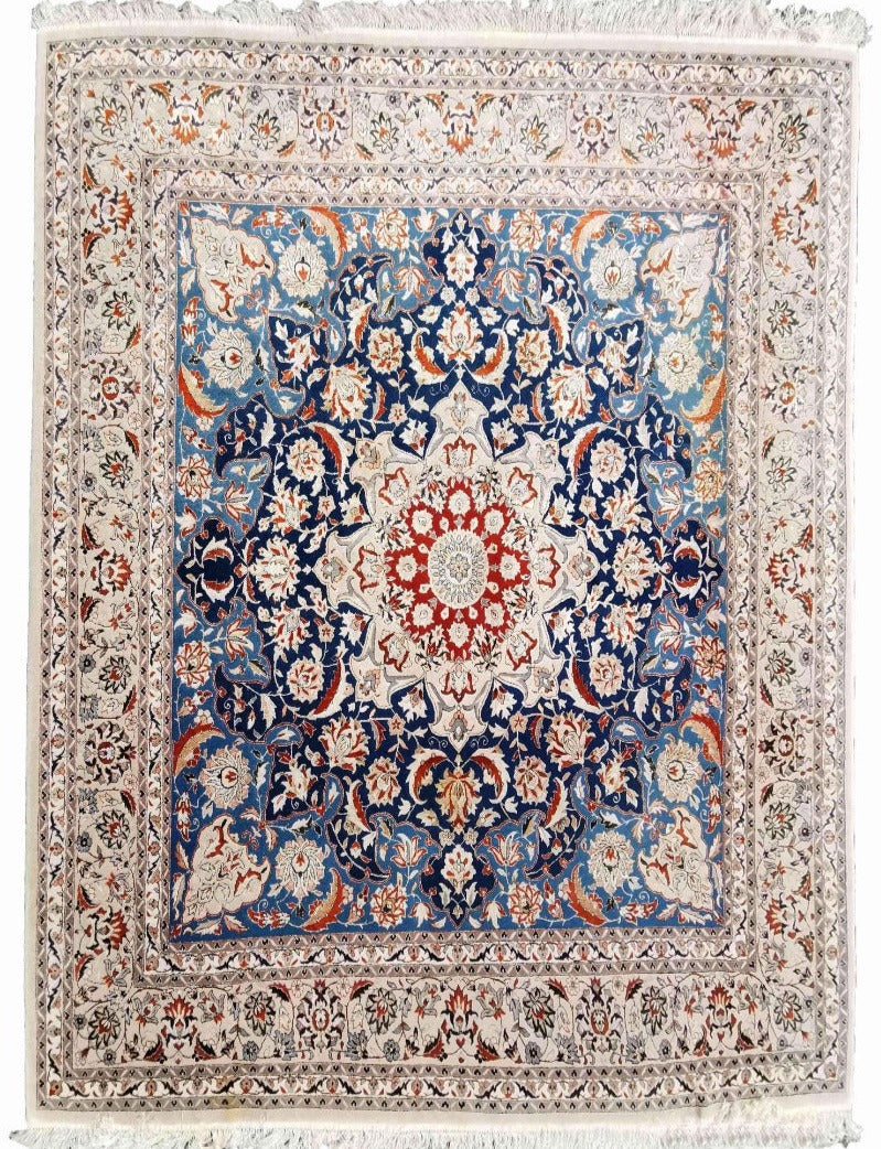 250 x 246 cm Fine Silk Tabriz design Traditional Blue Rug - Rugoutlet