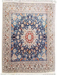 250 x 246 cm Fine Silk Tabriz design Traditional Blue Rug - Rugoutlet