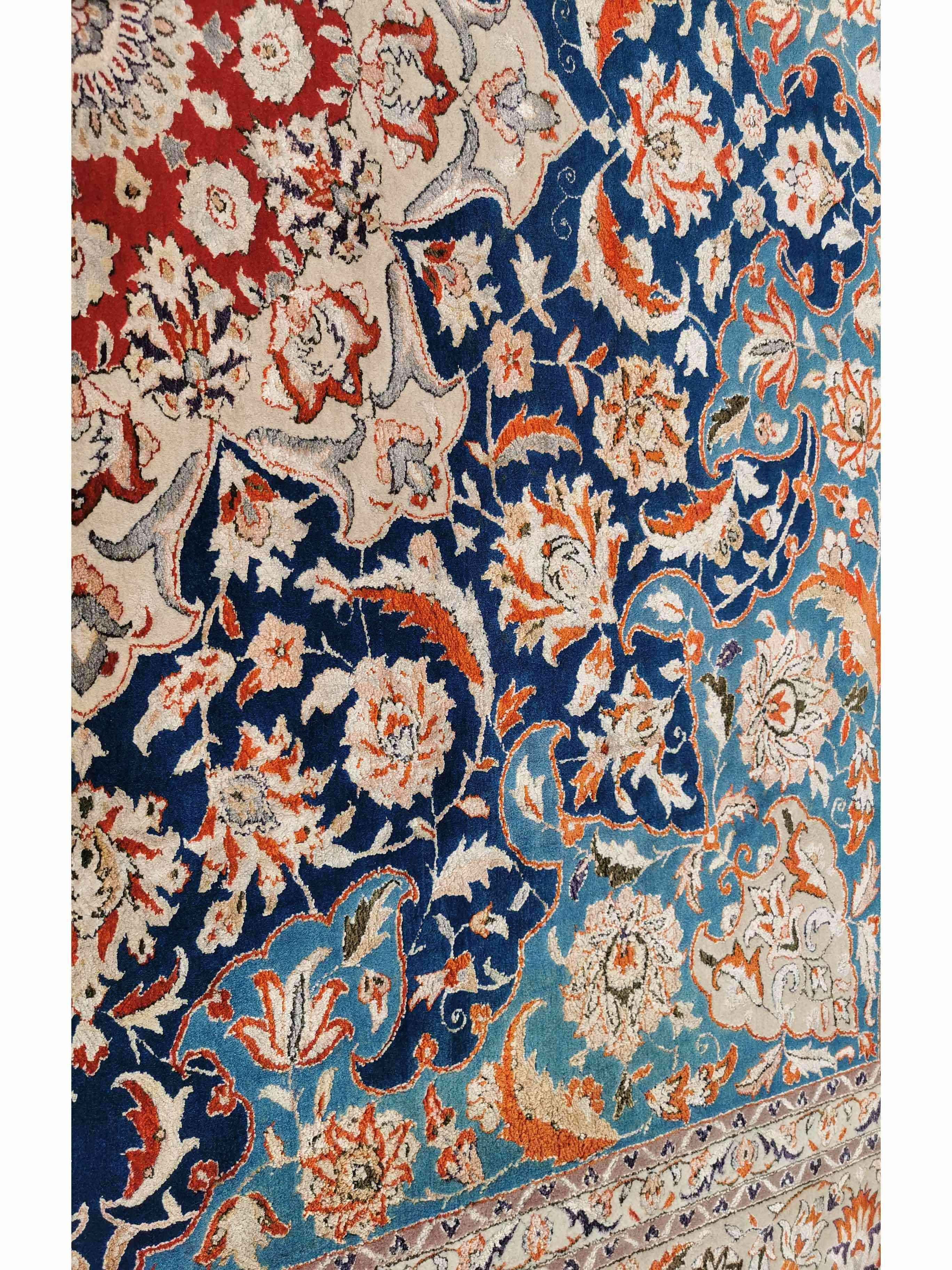 250 x 246 cm Fine Silk Tabriz design Traditional Blue Rug - Rugoutlet