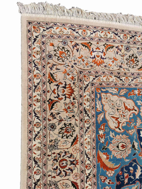 250 x 246 cm Fine Silk Tabriz design Traditional Blue Rug - Rugmaster
