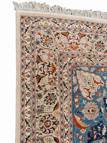 250 x 246 cm Fine Silk Tabriz design Traditional Blue Rug - Rugmaster