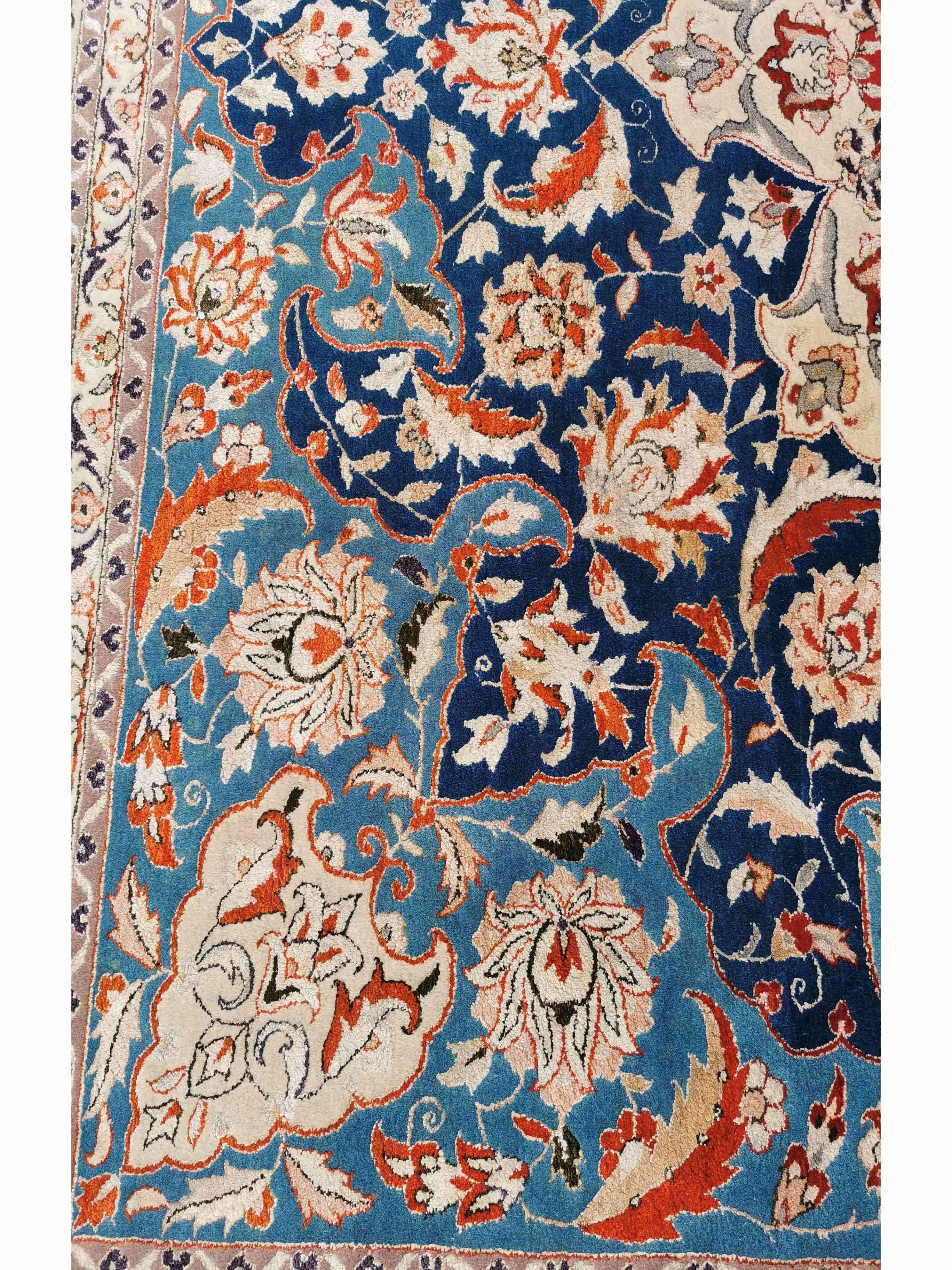 250 x 246 cm Fine Silk Tabriz design Traditional Blue Rug - Rugoutlet