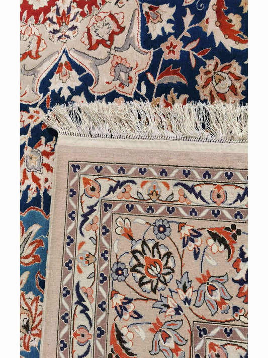 250 x 246 cm Fine Silk Tabriz design Traditional Blue Rug - Rugmaster