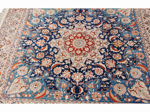 250 x 246 cm Fine Silk Tabriz design Traditional Blue Rug - Rugmaster