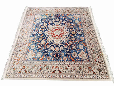 250 x 246 cm Fine Silk Tabriz design Traditional Blue Rug - Rugmaster