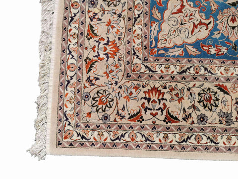 250 x 246 cm Fine Silk Tabriz design Traditional Blue Rug - Rugmaster