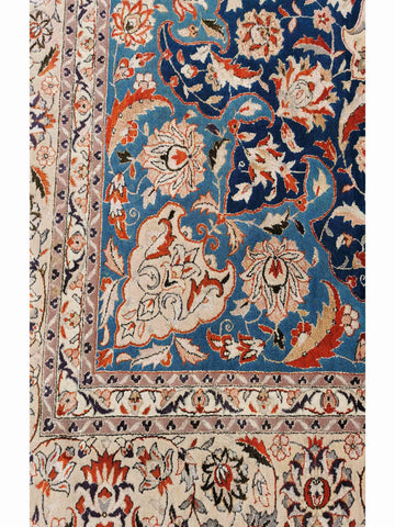 250 x 246 cm Fine Silk Tabriz design Traditional Blue Rug - Rugmaster
