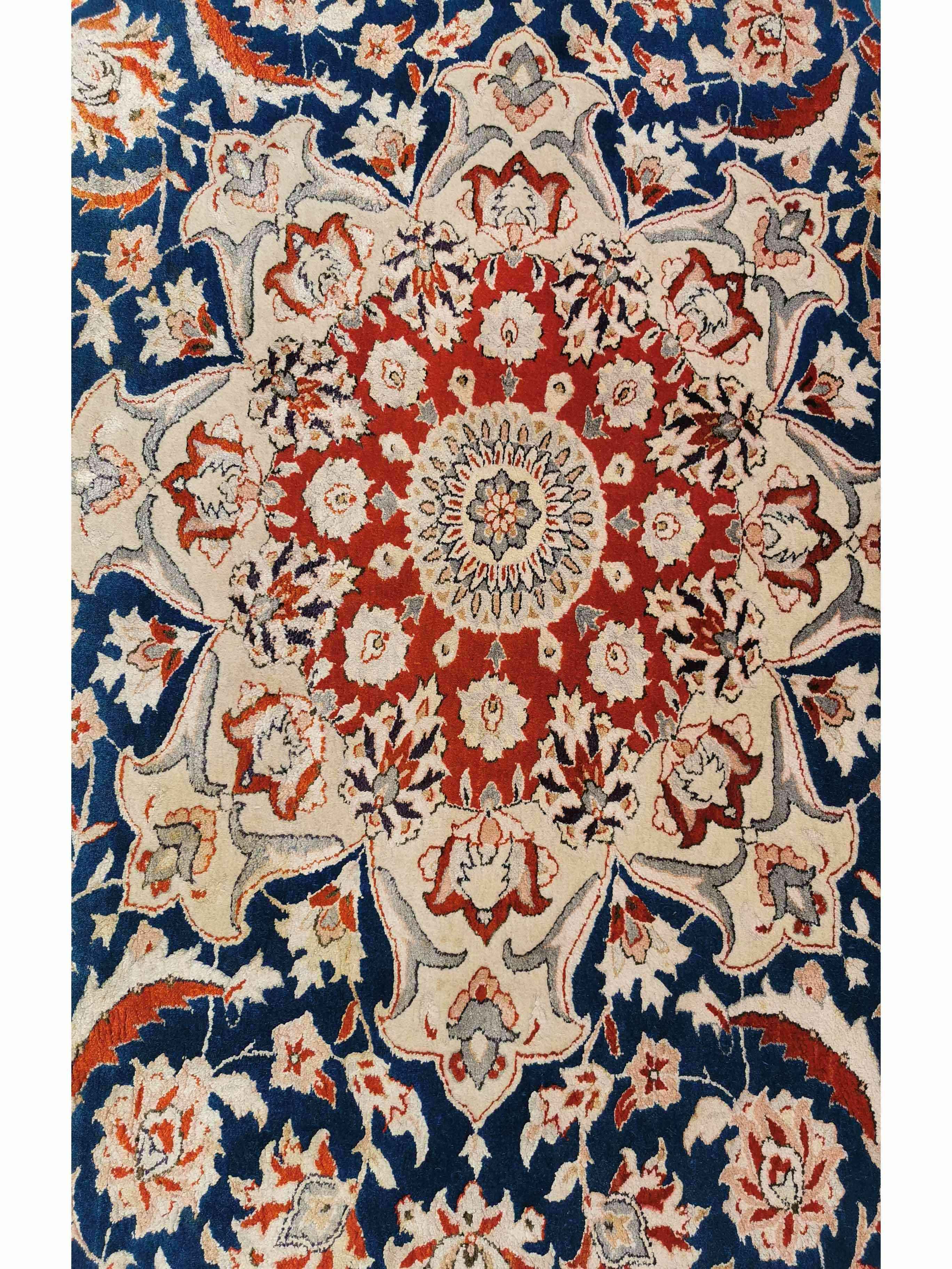 250 x 246 cm Fine Silk Tabriz design Traditional Blue Rug - Rugoutlet