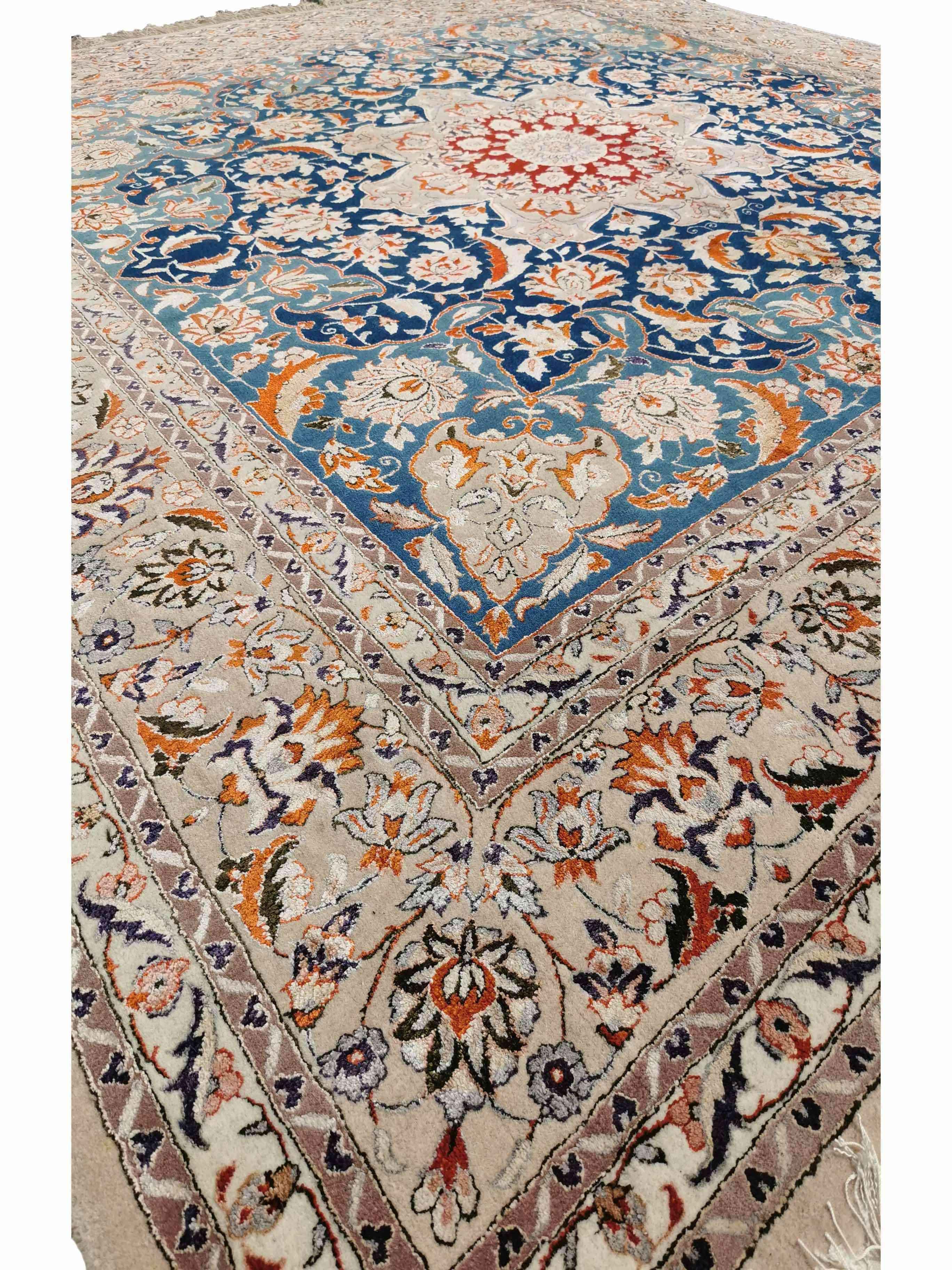 250 x 246 cm Fine Silk Tabriz design Traditional Blue Rug - Rugoutlet