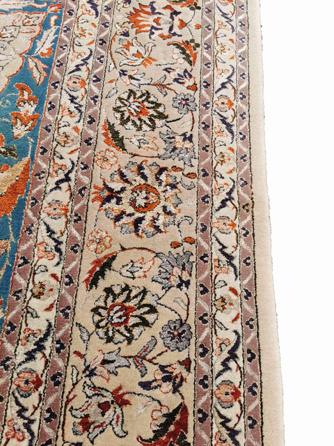 250 x 246 cm Fine Silk Tabriz design Traditional Blue Rug - Rugmaster