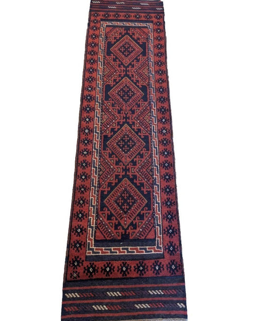 250 x 64 cm Afghan Mashwani Tribal Red Rug - Rugoutlet