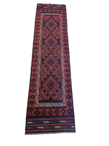 250 x 64 cm Afghan Mashwani Tribal Red Rug - Rugoutlet