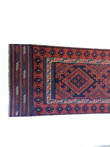 250 x 64 cm Afghan Mashwani Tribal Red Rug - Rugoutlet