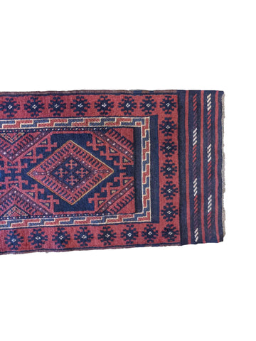 250 x 64 cm Afghan Mashwani Tribal Red Rug - Rugoutlet