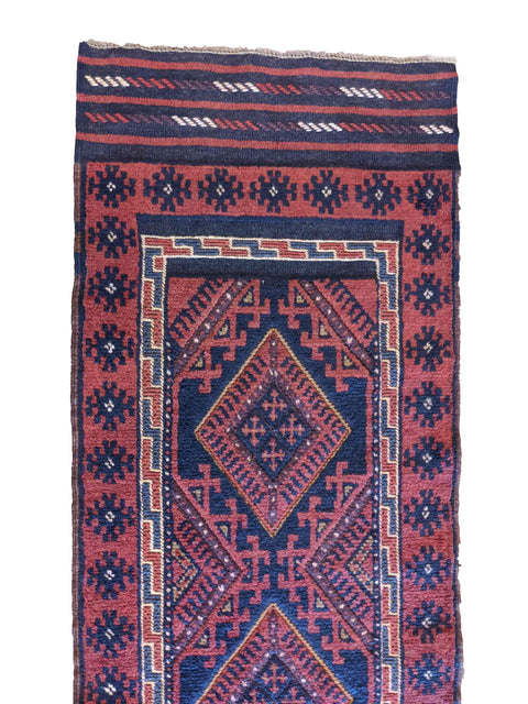 250 x 64 cm Afghan Mashwani Tribal Red Rug - Rugoutlet