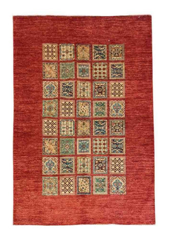 251 x 176 cm Kazak Modern Handmade Red Rug - Rugmaster