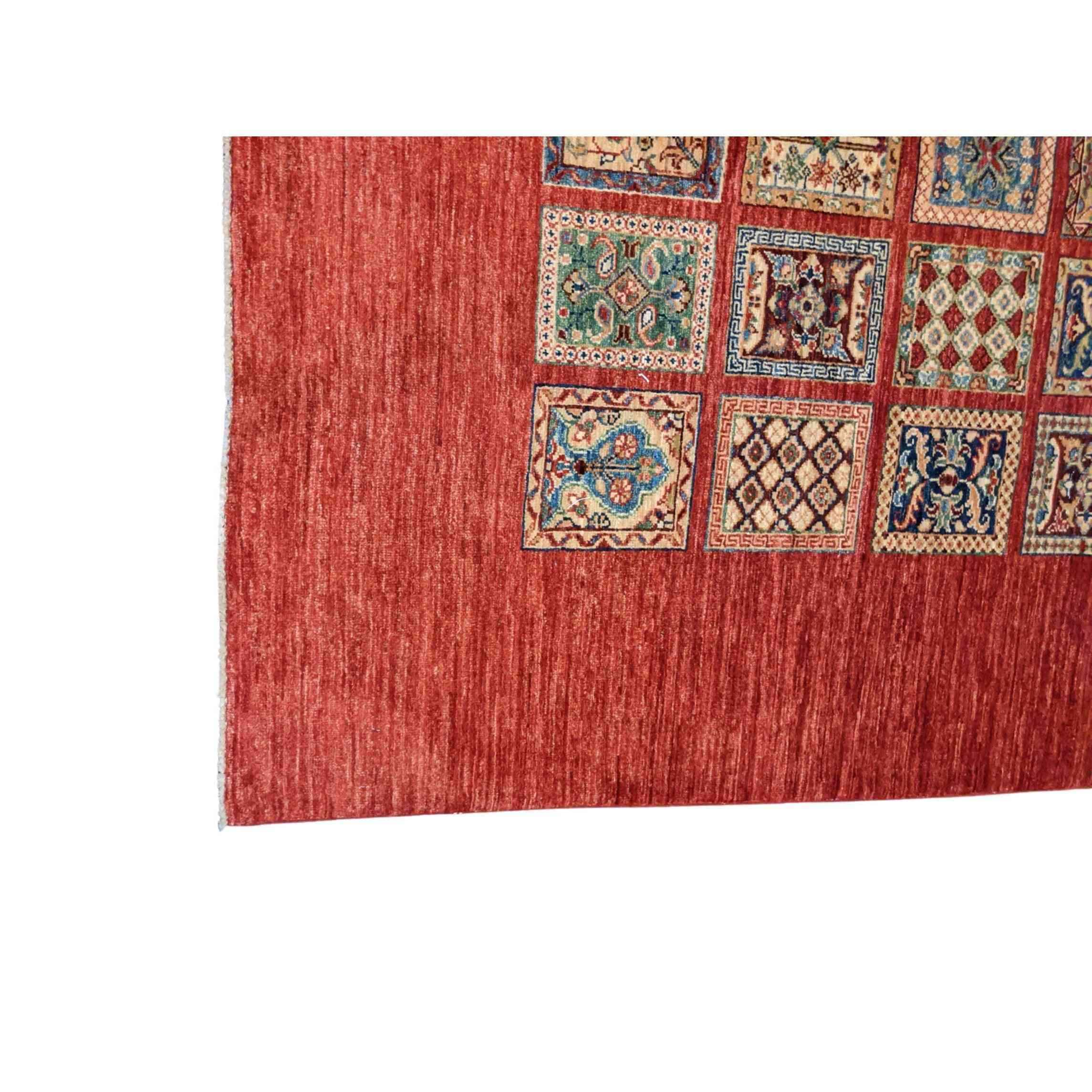 251 x 176 cm Kazak Modern Handmade Red Rug - Rugmaster