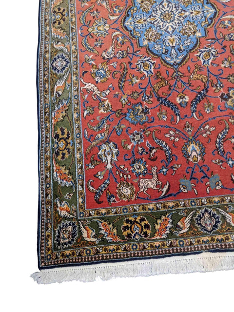 252 x 152 cm Handmade Silk and wool Traditional Red Rug - Rugmaster
