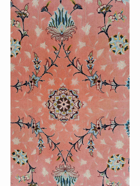 252 x 200 cm Fine Tabriz Salmon Pink wool and silk Traditional Rug - Rugmaster
