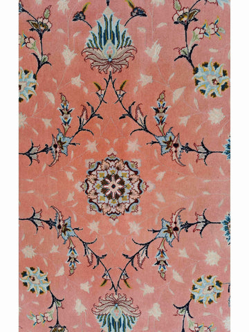 252 x 200 cm Fine Tabriz Salmon Pink wool and silk Traditional Rug - Rugmaster