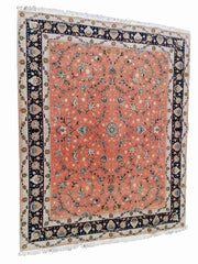 252 x 200 cm Fine Tabriz Salmon Pink wool and silk Traditional Rug - Rugmaster