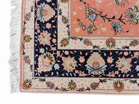 252 x 200 cm Fine Tabriz Salmon Pink wool and silk Traditional Rug - Rugmaster