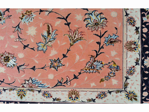252 x 200 cm Fine Tabriz Salmon Pink wool and silk Traditional Rug - Rugmaster