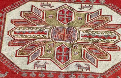 254 x 180 cm Sumak Kilim Red Traditional Red Rug - Rugoutlet