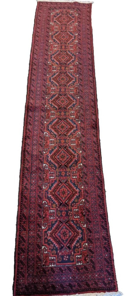 254 x 57 cm Persian Baluch Traditional Red Rug - Rugoutlet