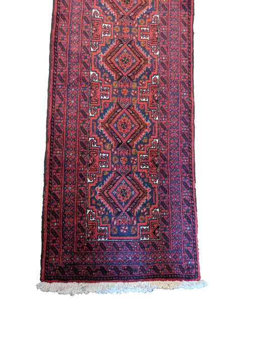 254 x 57 cm Persian Baluch Traditional Red Rug - Rugmaster