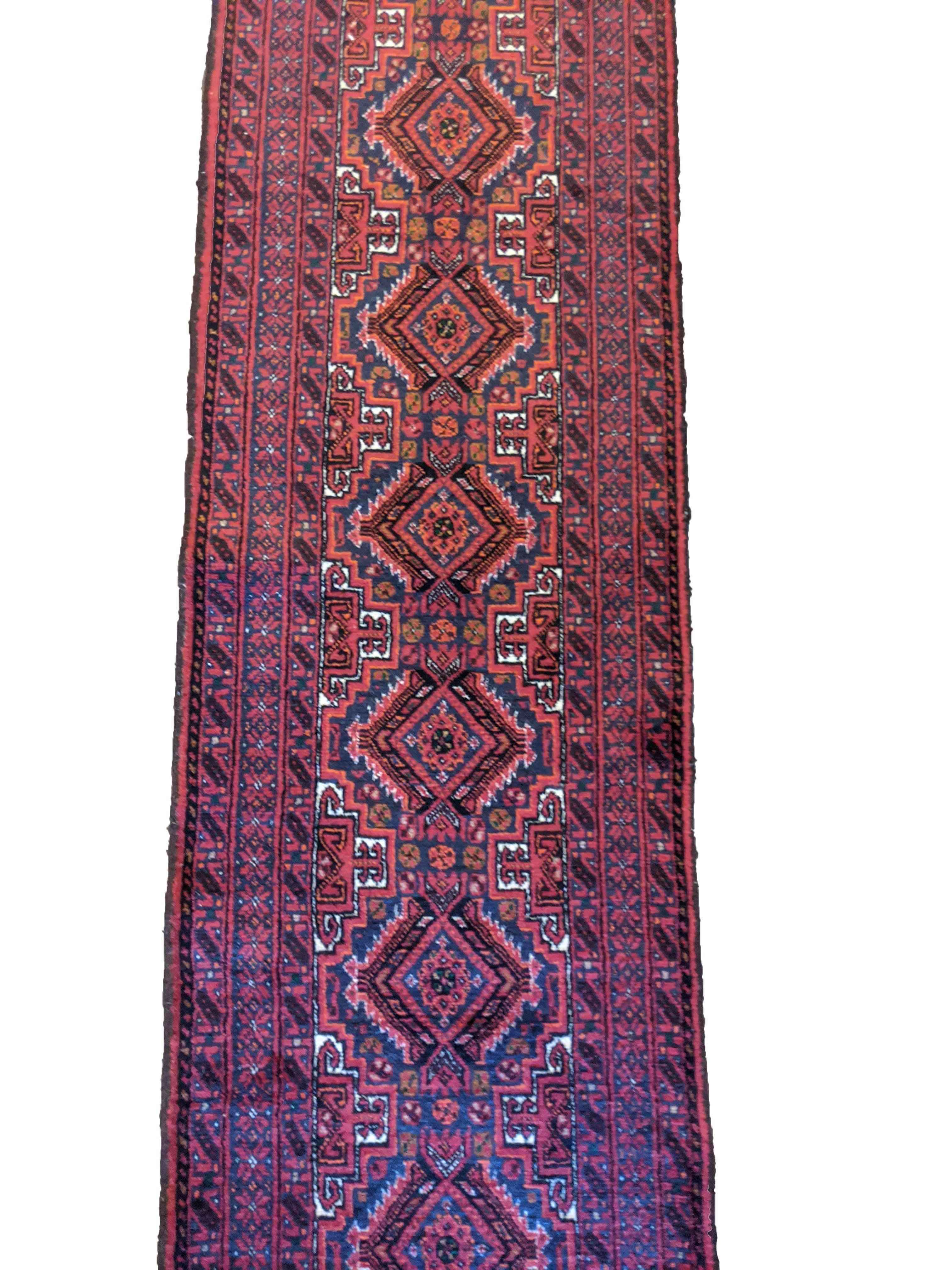 254 x 57 cm Persian Baluch Traditional Red Rug - Rugoutlet