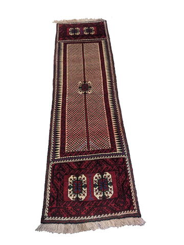 254 x 75 cm Persian Baluch Tribal Magenta Rug - Rugoutlet