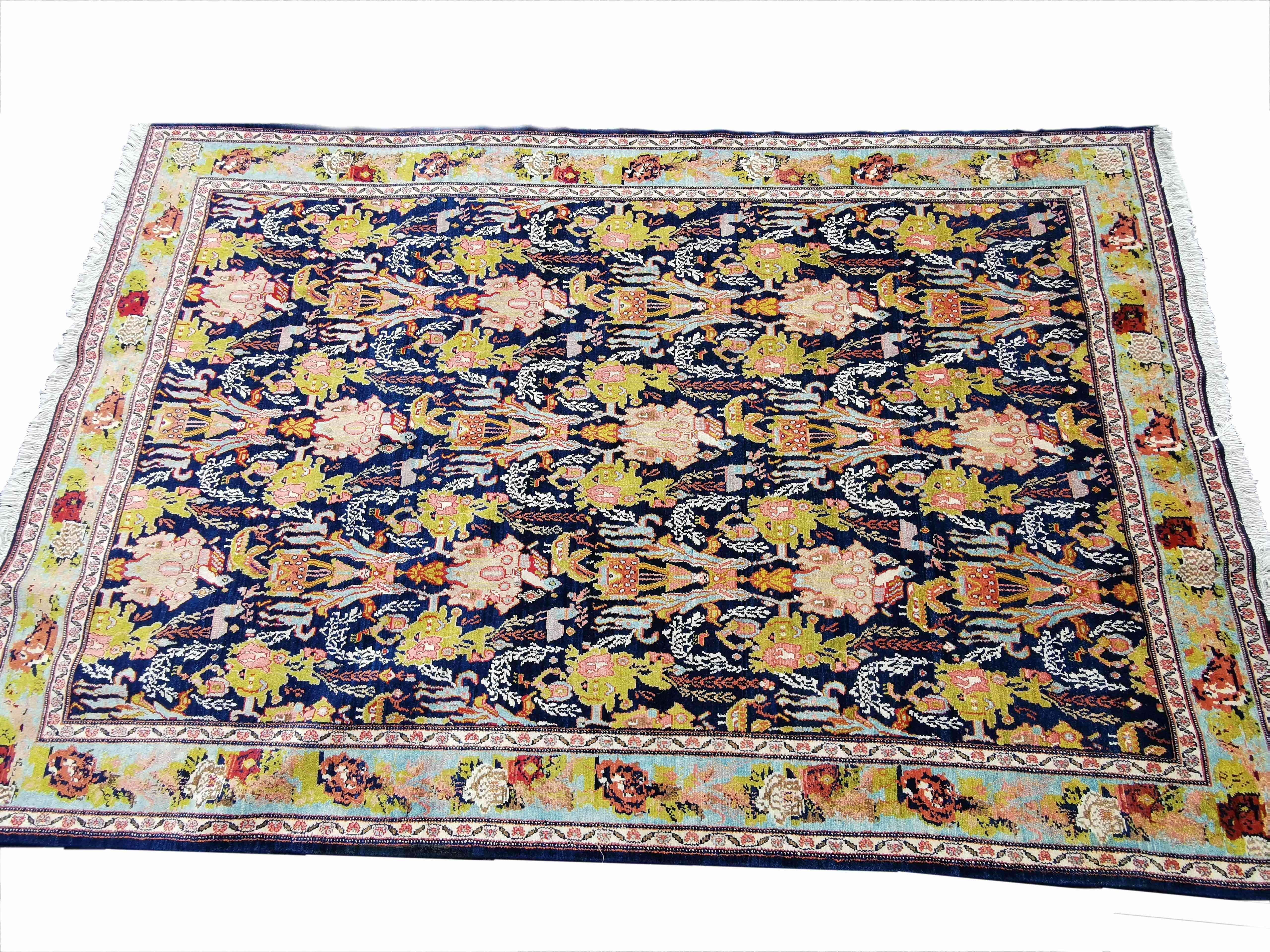 256 x 171 cm Senneh Kurdistan Traditional Blue Rug - Rugmaster