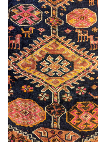 259 x 111 cm Old Shiraz qashqai Traditional Black Rug - Rugoutlet