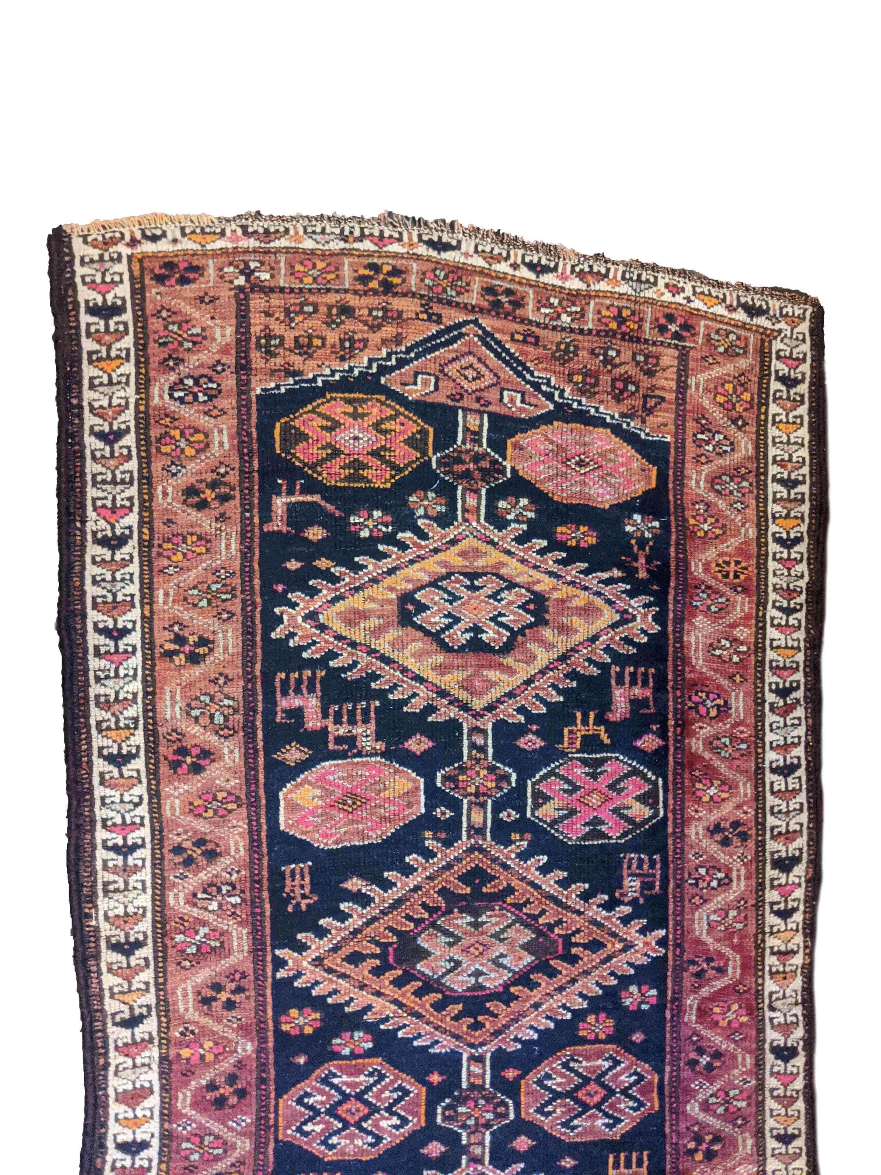 259 x 111 cm Old Shiraz qashqai Traditional Black Rug - Rugmaster