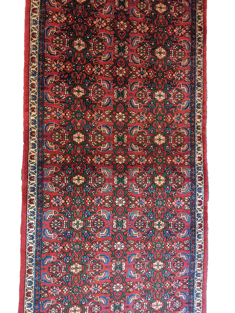 260 x 75 cm Persian Hamadan Traditional Red Rug - Rugoutlet