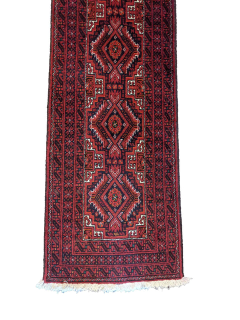 261 x 53 cm Persian Baluch Tribal Red Rug - Rugoutlet