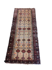 263 x 108 cm nomadic Persian Baluch Tribal Yellow Rug - Rugmaster