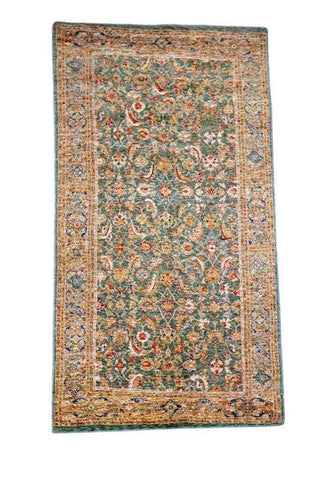 268 x 135 cm Powerloom Kashan Traditional Green Large Rug - Rugoutlet