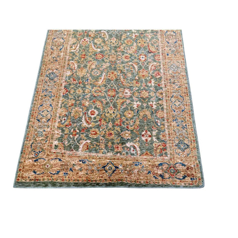 268 x 135 cm Powerloom Kashan Traditional Green Large Rug - Rugoutlet