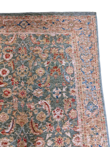 268 x 135 cm Powerloom Kashan Traditional Green Large Rug - Rugmaster