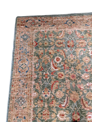 268 x 135 cm Powerloom Kashan Traditional Green Large Rug - Rugmaster