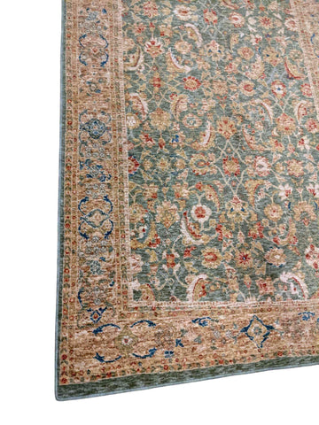 268 x 135 cm Powerloom Kashan Traditional Green Large Rug - Rugmaster