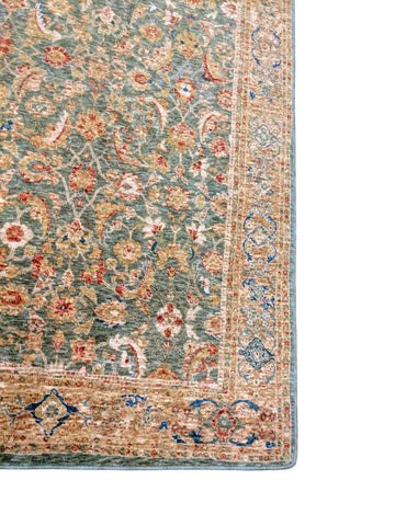 268 x 135 cm Powerloom Kashan Traditional Green Large Rug - Rugmaster