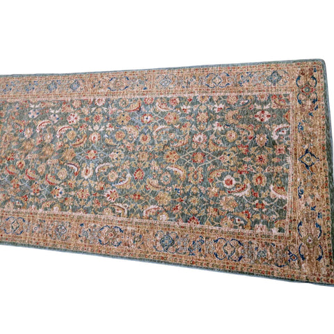 268 x 135 cm Powerloom Kashan Traditional Green Large Rug - Rugoutlet