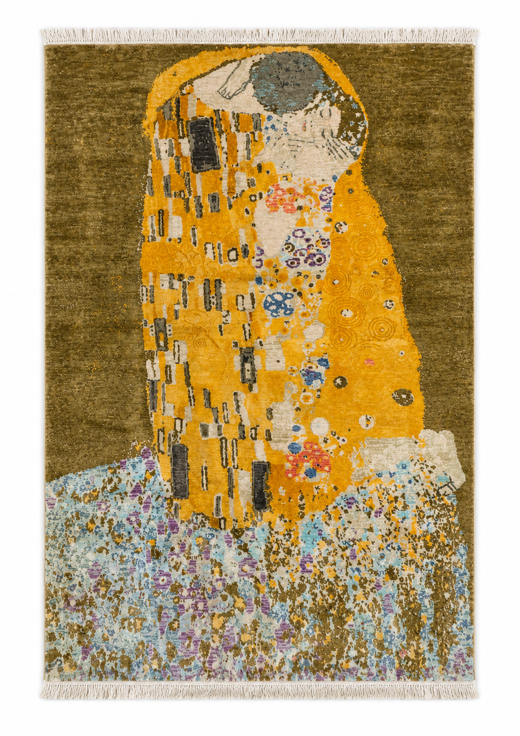 Handmade Kiss Painting Wool & Silk Rug 240x167 cm – Brown & Yellow Natural Dye Rug
