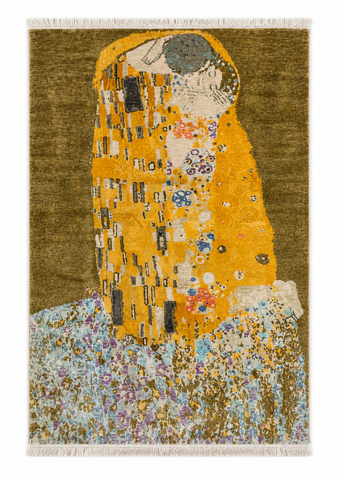 Handmade Kiss Painting Wool & Silk Rug 240x167 cm – Brown & Yellow Natural Dye Rug