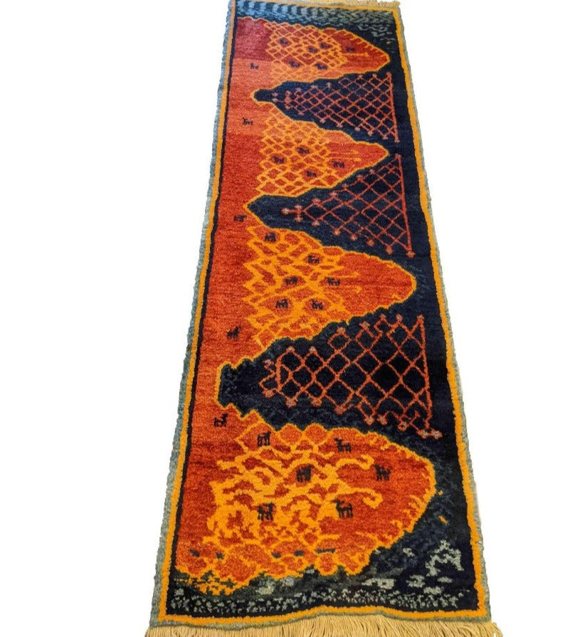 270 x 87 cm Persian Gabbeh Tribal Orange Rug - Rugmaster