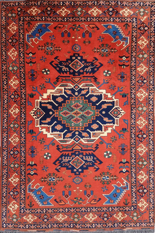 A rectangular, traditional wool rug